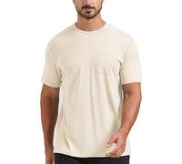 netdraw Camiseta de viscosa de bambú ultra suave con bolsillo para hombre, ajuste clásico, ligera, refrescante, de manga corta, casual, básica, Sandshell, Large