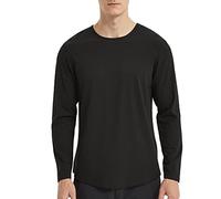 netdraw Camiseta de viscosa de bambú ultrasuave para hombre, dobladillo curvo, ligera, refrescante, manga corta/larga, informal, básica, Negro -, Large