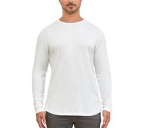 netdraw Camiseta informal de viscosa de bambú ultrasuave para hombre, dobladillo curvado, ligera, mezcla de algodón refrescante, Manga larga blanca, Medium