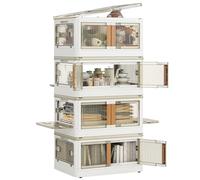 NETEL Cajas Almacenaje Plastico, 32L 4 Unidad Caja Almacenaje con Tapa, Baul almacenaje dormitorio con Ruedas,Mesitas de noche dormitorio, Se Pueden Abrir 5 Lados