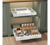 NETEL Pack de 2 cajones extraibles telescópicos para cocina，bandeja extraible armario cocina，Ancho ajustable 32-52 cm, Fondo 42 cm，sin perforaciones,Fijación Autoadhesiva o con Tornillos，Blanco
