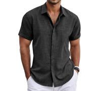 Neteson Camisa de Lino Hombre de Botones Camisa de Manga Corta Informales Casual Top Camisas Verano Suelta Playa Color Sólido T-Shirt