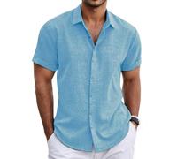 Neteson Camisa de Lino Hombre de Botones Camisa de Manga Corta Informales Casual Top Camisas Verano Suelta Playa Color Sólido T-Shirt