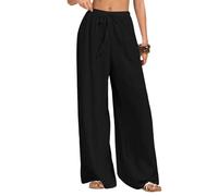Neteson Pantalones De Lino Mujer Verano Elástica Pantalones Anchos Causal Pantalones Palazzo Mujer Elegantes Sueltos Pantalón Trabajo Largos con Bolsillos