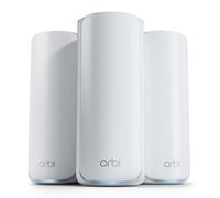 NETGEAR Orbi Serie 770 Tri-Band WiFi 7 Mesh Network System (RBE773) Router + 2 Extensores satélite, características de Seguridad, hasta 11Gbps, Cubre 540 m2, 100 Dispositivos, Puerto Internet 2,5 Gig