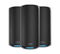 NETGEAR Orbi 970 | Sistema Mesh WiFi 7 | RBE973SB | Router WiFi 7 y 2 satélites | hasta 27 Gbits/s | Alcance 660 m² | Soporta 200 Dispositivos | Puerto Internet 10GB | Cuadribanda BE27000 | Negro