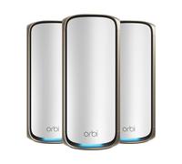 NETGEAR Orbi Mesh WiFi 7 de Banda cuádruple Orbi Serie 970 (RBE973S)|Router + 2 satélites|Cobertura de hasta 660 m2|200 Dispositivos|Puerto de Internet de 10 G, BE27000 (27 Gbps)