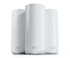 NETGEAR Orbi Serie 770 Sistema WiFi 7 Mesh, hasta 540 m², Pack de 3 | Hasta 11 Gbit/s, 100 Dispositivos, Configuración Sencilla, Tri-Band, Puerto 2,5 G, Router + 2 Satélites, Blanco, RBE773
