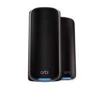 NETGEAR Orbi Serie 970 Sistema WiFi 7 Mesh, hasta 440 m², Pack de 2 | Hasta 27 Gbit/s, 200 Dispositivos, Funciones De Seguridad, Quad-Band, Puerto 10 G, Router + 1 Satélite, Negro, RBE972SB