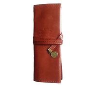 NethCasti Bolsa a lápiz Bolsillo de bolígrafo Cuero Vintage 21x88 cm Brown Roll up Estuche de papelería Retro para la Oficina de la Escuela