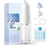 Neti Pot - Enjuague sinusal, sistema de riego nasal, máquina limpiadora de botellas de enjuague nasal, alivio eléctrico de los senos nasales, 3 modos, 2 chorros con 300 ml, con 30 paquetes de sal de