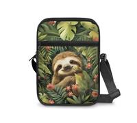 NETILGEN Bandolera cruzada para mujer, pequeña bolsa cruzada con bolsillo con cremallera y correa de hombro ajustable para jardín de infantes y bebé, Perezoso tropical