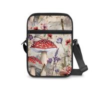 NETILGEN Bandolera de poliéster para mujeres y niñas, pequeña bolsa cruzada para teléfono celular con bolsillo frontal y bolsa de hombro ajustable, Libélula de hongo