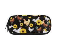 NETILGEN Bonito estuche para lápices para niñas y niños, con doble cremallera, organizador de artículos de papelería, caja de lápices, Gallo de girasol, Mochila escolar