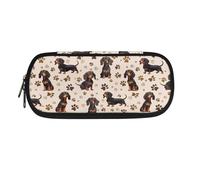 NETILGEN Bonito estuche para lápices para niñas y niños, con doble cremallera, organizador de artículos de papelería, caja de lápices, Perro Dachshund, Mochila escolar