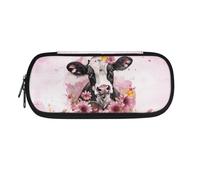 NETILGEN Bonito estuche para lápices para niñas y niños, con doble cremallera, organizador de artículos de papelería, caja de lápices, Vaca de leche floral, Mochila escolar