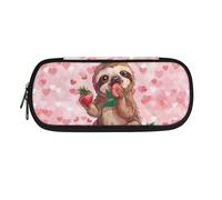 NETILGEN Bonito estuche para lápices para niñas y niños, con doble cremallera, organizador de artículos de papelería, caja de lápices, Perezoso de fresa, Mochila escolar