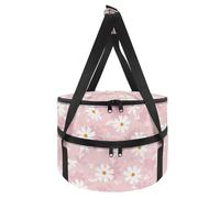 NETILGEN Cacerola aislada de doble capa con estampado de margaritas blancas para alimentos fríos o calientes, estuche redondo para transportar lasaña para pícnics y fiestas