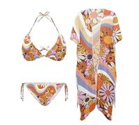 NETILGEN Conjunto de bikini de 3 piezas para mujer, salida de baño, ropa de playa de verano, tallas XS a XXL, Flores de margarita hippie, XS