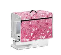 NETILGEN Cubierta antipolvo acolchada para máquina de coser con lado transparente, asa superior reforzada, funda protectora para máquina de coser doméstica, día de San Valentín, corazones rosados