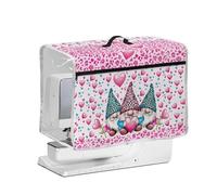 NETILGEN Cubierta antipolvo para máquina de coser de gnomo del día de San Valentín con mango lateral transparente y superior, cubierta protectora acolchada para la mayoría de máquinas de coser