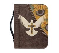 NETILGEN Dove of Peace Cross Sunflower Bible Cover con asa y cremallera, piel sintética, suministros de estudio de la Biblia para mujeres y hombres, estuche de iglesia