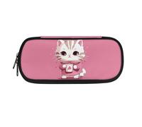 NETILGEN Estuche escolar para niños, con cremallera, bolsa de almacenamiento para artículos escolares para niñas, Gato de dibujos animados., Mochila escolar