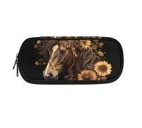 NETILGEN Estuche escolar para niños, organizador de artículos de papelería, soporte para bolígrafos, estuche para lápices, Caballo girasol, Mochila escolar