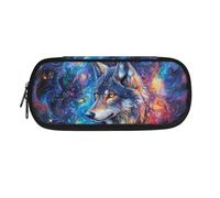 NETILGEN Estuche escolar para niños y niños, estuche con doble cremallera, estuche para lápices, Galaxy Sky Wolf, Mochila escolar
