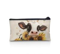 NETILGEN Estuche organizador de escritorio de gran capacidad para bolígrafos, bolsa de cosméticos, equipaje de viaje, regalo para niñas, niños y mujeres, Vaca Girasol Beige, Talla única, Mochila