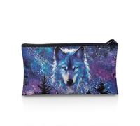 NETILGEN Estuche para bolígrafos, papelería, organizador de papelería escolar, soporte para lápices con cremallera para exámenes, bolígrafos, artículos de papelería, Wolf Galaxy Forest, Talla única,
