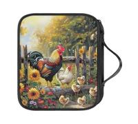 NETILGEN Estuche para ganchos de ganchillo, bolsas vacías con cremallera, bolsa de almacenamiento portátil de ganchillo con asa y ranuras para ganchillo, accesorios, Pollo y girasol