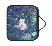 NETILGEN Estuche para ganchos de ganchillo, bolsas vacías con cremallera, bolsa de almacenamiento portátil de ganchillo con asa y ranuras para ganchillo, accesorios, Flor de gato