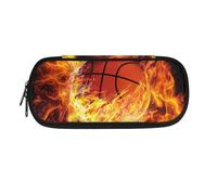NETILGEN Estuche para lápices de gran capacidad para niños, con doble cremallera, organizador de artículos de papelería, caja para bolígrafos, Baloncesto Flame, Mochila escolar