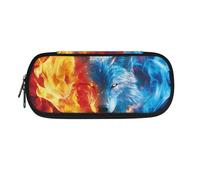 NETILGEN Estuche para lápices de gran capacidad para niños, con doble cremallera, organizador de artículos de papelería, caja para bolígrafos, Blue Flame Wolf, Mochila escolar