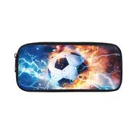 NETILGEN Estuche para lápices para niños, bolso escolar de fútbol, monedero de gran capacidad con cremallera, regalos de vuelta a la escuela para niños, diseño de rayo de fútbol