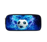 NETILGEN Estuche para lápices para niños, bolso escolar de fútbol, monedero grande de gran capacidad con cremallera, regalos divertidos para el regreso a clases, fuego azul de fútbol