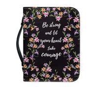 NETILGEN Flower Be Strong and Let Your Heart Take Courage - Funda de piel sintética con asa y cremallera, suministros de estudio bíblico para mujeres y hombres