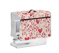 NETILGEN Funda antipolvo acolchada con temática del día de San Valentín para máquinas de coser domésticas, patrón de máquina de coser, cubierta protectora contra el polvo con lado transparente
