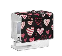 NETILGEN Funda antipolvo para máquina de coser con diseño de corazones para el día de San Valentín con lado transparente, asa superior y práctica funda protectora de bolsillo para máquina de coser