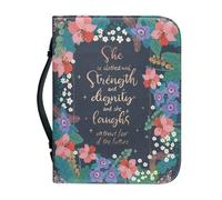 NETILGEN Funda de cuero para la Biblia para mujeres y hombres, con la que está vestida de fuerza y dignidad y se ríe sin miedo al futuro, bolsa de iglesia con asa