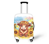 NETILGEN Funda de equipaje lavable, protector elástico de grosor con cremallera inferior para equipaje de 18 a 32 pulgadas, Girasol Highland Cattle, M(22"-24")