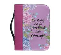 NETILGEN Funda de piel sintética para la Biblia para mujer, funda de transporte para iglesia, Be Strong and Let Your Heart Take Courage, cierre de cremallera, regalos bíblicos para adolescentes y