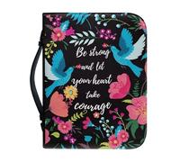 NETILGEN Funda de piel sintética para la Biblia para mujer, funda de transporte para iglesia, Be Strong and Let Your Heart Take Courage, colibrí, cremallera, regalos bíblicos para adolescentes y niñas