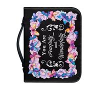 NETILGEN Funda para la Biblia con asa o funda protectora para libros de mujer y niña, de piel sintética, para iglesia, bolsa de mano portátil, You Are Fearfully and Wonderfully, XL-20.3x28.5 cm