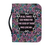 NETILGEN Funda para la Biblia con asa o funda protectora para libros de mujer y niña, de piel sintética, para iglesia, bolsa de mano portátil, In All Things God Works for the Good of Those Who Love