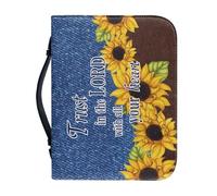 NETILGEN Funda para la Biblia con asa y cremallera, piel sintética, diseño de girasol, confía en el Señor con todo tu corazón, suministros de estudio bíblico para mujeres y hombres