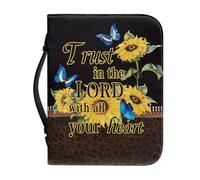 NETILGEN Funda para la Biblia para mujeres, hombres y niñas, de piel sintética, grande, para llevar libros, bolsa de iglesia, regalos cristianos, Mariposa, girasol, confía en el Señor con todo tu