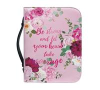 NETILGEN Funda para la Biblia para mujeres, hombres y niñas, de piel sintética, grande, para llevar libros, bolsa de iglesia, regalos cristianos, Rose Be Strong and Let Your Heart Take Courage, M