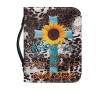 NETILGEN Funda para la Biblia para mujeres, hombres y niñas, de piel sintética, grande, para llevar libros, bolsa de iglesia, regalos cristianos, Cruz Girasol God is Within Her She Will Not Fall, 2XL